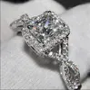 14K White Gold Square Cut Diamond Ring For Women Zircon Gemstone Engagement Wedding Rings topaz Fine Jewelry Gifts298z