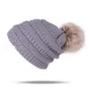 Women Beanies Autumn Winter Knitted Skullies Casual Outdoor Hat Solid Ribbed Beanie with Pom Girls Hats OOA2717