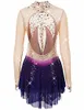 Robe de patinage artistique femmes filles bleu strass à manches longues élasticité robe de patinage sur glace tenue de Performance professionnelle