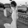 Nieuw Bohemian Beach Charmant Mermaid Trouwjurken Applique Kant Illusion Lange Mouwen Sexy Backless Plus Boho Bridal Trouwjurken