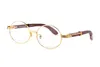 Luxus-Designer-Sonnenbrille für Damen, vollrandlose Herren-Büffelhornbrille mit runden Gläsern, goldfarbene Büffelmetall-Sonnenbrille mit Boxetui