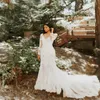 2020 Boho Mermaid Wedding Dresses Jewel Long Sleeve Full Appliqued Lace Bridal Dress Elegant Court Train Beach Vestidos De Novia Cheap