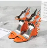 뜨거운 판매-dal 발목 스트랩 웨지 하이힐 샌들 플랫폼 섹시한 샌들 웨지 불꽃 특허 가죽 신발