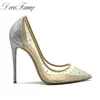 Doris Fanny Sexy chaussures femme fête bout pointu talons cristal bling argent chaussures talons hauts pompes 12 cm chaussures de mariage 43 taille