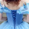 2020 Princess Lace Up Blue Ball Gown Pärlagad av axel tullen ärmlös plusstorlek brud aftonklänningar SQS037 prom klänning4572218