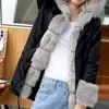 Roiii engrossado quente marrom camuflagem pele sintética moda quente parka feminino com capuz longo jaqueta de inverno casaco tamanho sm xl 3xl s17629579