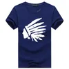 Fashion-Indian Head Impresso O-pescoço Verão Curto T-Shirt Grande Jardim Masculino Algodão Roupas Solta Fashion Top Tee