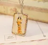 Fashion-Deer Giraffe Pendant Necklaces Double Sided Square Giraffe Long Sweater Chain Hand Drawing Deer Chain Christmas Gift