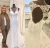 Русалка свадебные платья кружева аппликация полые задние свадебные платья v шеи разведка поезд vestidos de novia