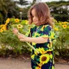 Flickor Mode Sunflower Print Romper Barn Flicka Flyga Ärm Casual Jumpsuits Kids Flower Printed Kläder RRA561