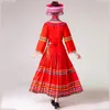 Hmong clothes women Chinese traditional folk dance costume red Miao apparel embroidered flower dress ethnic stage clothing