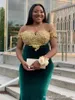 Elegancki Afryki Plus Size Velvet Mermaid Prom Dresses Dla Czarnych Dziewczyn Off Ramię Złote Aplikacje Koraliki Formalna Suknie Wieczór Party Suknie