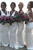 Billiga Simple Mermaid Bridesmaid Dresses Deep V Neck Pleats Wedding Guest Dress Maid of Honor Robe Robes de Demoiselle d'Honneur
