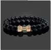 Lava Bracelet noir volcanique pierre noire mat haltère Perles mode Bracelets pour les femmes Hommes Fitness Barbell Bijoux Bracelets Hommes