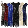 Womens 1920s Vintage Flapper 그레이트 개츠비 파티 드레스 V 넥 슬리브 스팽글 프린지 미디 드레스 액세서리 Art Deco Embellished J190505