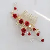 Jonnafe Copricapo floreale rosa rossa per le donne Prom Strass Accessori per pettini per capelli da sposa Fatti a mano Gioielli per capelli da sposa Y190513022780518