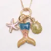 Fashion mermaid tail pendant necklace charm kid gold chain necklace with starfish/shell design for baby girls party gift