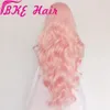 Mode rose vague de corps synthétique avant de lacet perruque sans colle fibre résistante à la chaleur avec délié naturel pour femme cosplay perruques de fête