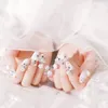 Faux ongles 24pcs mariage artificiel 3d fleur résilière en perlé presser avec autocollant de colle potothérapie nuptiale longue fausse