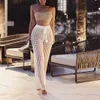 Pantalon transparent blanc maille sexy femmes tricotant jambe large noir pantalon décontracté Capri Party Club été plage pantalons