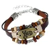 Heren Hand-Geweven Lederen Armbanden Mannelijke Hout Kralen Koeienhuid Pu Punk Polsbandjes Retro Hand Made Laag Zwart Bruin Neutrale Accessoires