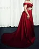 Vintage Arabski Dark Red Ball Suknie Wieczorowe Suknie Zużyte Out Off The Should Side Side Split Sweep Pociąg Plus Rozmiar Formalne Prom Suknia Dress