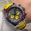 Migliore versione PVD nero Caso 116500LN Giallo Doodling Dial Automatic Watch Mens Yellow Nylon / cinturino in pelle Arcobaleno Diamond Bezel Watch_zone