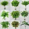 Artificial Flowers with Leaf Green Grass Plastic Plants Fake Leaf Foliage Bush for Home Wedding Decoration Party Supplies