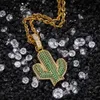 Hip Hop solid kaktus Halsband för män CZ Bling Iced out ökenväxt hänge Guld Silver Twisted rep kedja Kvinnor Hiphop Smycken