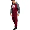 Mens Jumpsuit sömmar plus sammet spårdräkt huva pullover tröja sport kostym träning gym fitness träning löpning set