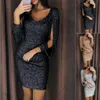 Mode sexiga kvinnor paljett tasslar bandage bodycon afton fest klubb mantel mini klänning sundress svart silver rose red261n