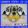 Corps noir brillant d'injection pour YAMAHA YZF 1000 YZF R 1 YZFR1 2013 2014 242HM.20 YZF-1000 YZF R1 YZF1000 YZF-R1 13 14 Kit de carénage complet