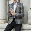 Męskie garnitury Blazery wełniane vintage męskie Plaid Styl Casual Wedding One Button Men Men Men Curtree Blazer Tweed Hommes Sli285r