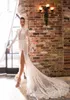 Sasson Side Elihav Split Dresses High Neck Long Sleeve Mermaid Bridal Gowns Full Lace Open Back Sexy Wedding Dress