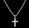 Iced Out-Halskette mit quadratischem Diamant-Kreuz-Anhänger, Bling Micro Pave-Zirkonia, künstliche Diamanten, Jesus-Kreuz-Anhänger, 61 cm, Seil 240b