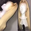 24inch 613 İpeksi Düz Kaliteli Sentetik Sentetik Ön Peruk Isı Dayanıklı Uzun Saç Işık Sarışın Siyah Kadınlar Cosplay WIG9410086