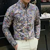 Coréen coupe ajustée décontracté hommes chemises sociales à manches longues boîte de nuit luxe Blouse hommes M-5XL mode 2021 printemps chemise à fleurs Men1