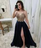 Bourgogne Vit Röd Sexig Prom Klänningar Lång Plus Storlek Beaded Appliques Lace Spaghetti Straps High Side Split Formal Evening Party Gowns Robe