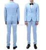 New Popular One Button Light Blue Groom Tuxedos Notch Lapel Men Suits Wedding/Prom/Dinner Best Man Blazer (Jacket+Pants+Vest+Tie) W226