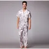 Silk cetim homens pijamas conjuntos moda sleepwear terno macio manga curta homewear tops shorts dois peça homens loungewear pijama l-xxxl