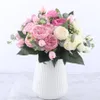 Fiori artificiali di seta rosa da 30 cm di seta artificiale Bouquet 5 Big Testa e 4 Bud Flowers finti a buon mercato per la decorazione del matrimonio in casa Indoor1127186