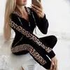 Tvådelade byxor för kvinnor Dam Luvtröja Träningsoveraller Leopard Side Stripe Huvtröja Ny stil Fitness Flerfärgad Ren färg Höst och vinter Sweatdräkter