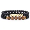 Strands 2Pcs 8MM Natural Healing Stone Bracelets for Men Women steel ball Beaded Bracelet Elastic