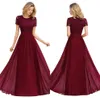 Pół rękaw Burgundia Druhna Dress Long Linia Szyfonowa pokojówka Honor Suknia Elegancka Koronkowa Scoop Neck Robe de Soiree CPS1363