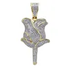 Fashion-Hip Hop Iced Out Gold Pendant Halsband Rose Flower Hängsmycke Halsband Mode Halsband Smycken