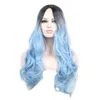 Woodfestival raízes escuras azul ombre peruca rosa longo perucas sintéticas para mulheres resistente ao calor ondulado cosplay hair2183071