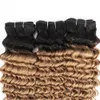 Wefts 3 Bundles Deep Wave T1B27 Honey Blonde with Dark Roots Ombre Hair Colored Brazilian Curly Weaves