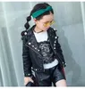 2018 autumn winter hot children PU jacket, 2-7 year old girl fashion Lapel pearl leather motorcycle leather jacket