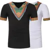 Mönstertryck Men T-shirt Sommar Afrikansk stil Vintage Teetops V Neck Kortärmad Tee Shirts Homme Casual Tee