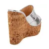 Aimirlly Women Shoes Cork Wedge Sky High Platform Slide Sandals High Heel Mules Sommar Slitage Slip på svart silver